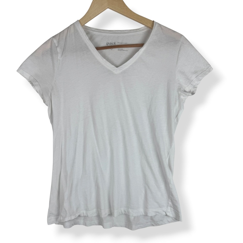 Pact V Neck T Shirt Womens Size Medium White Organic Cotton Minimalist Top
